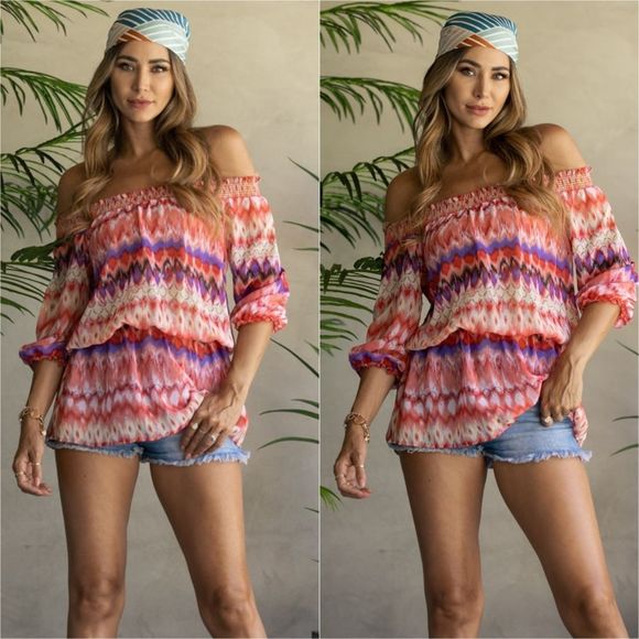 Coral Off Shoulder Top - Picture 2 of 7